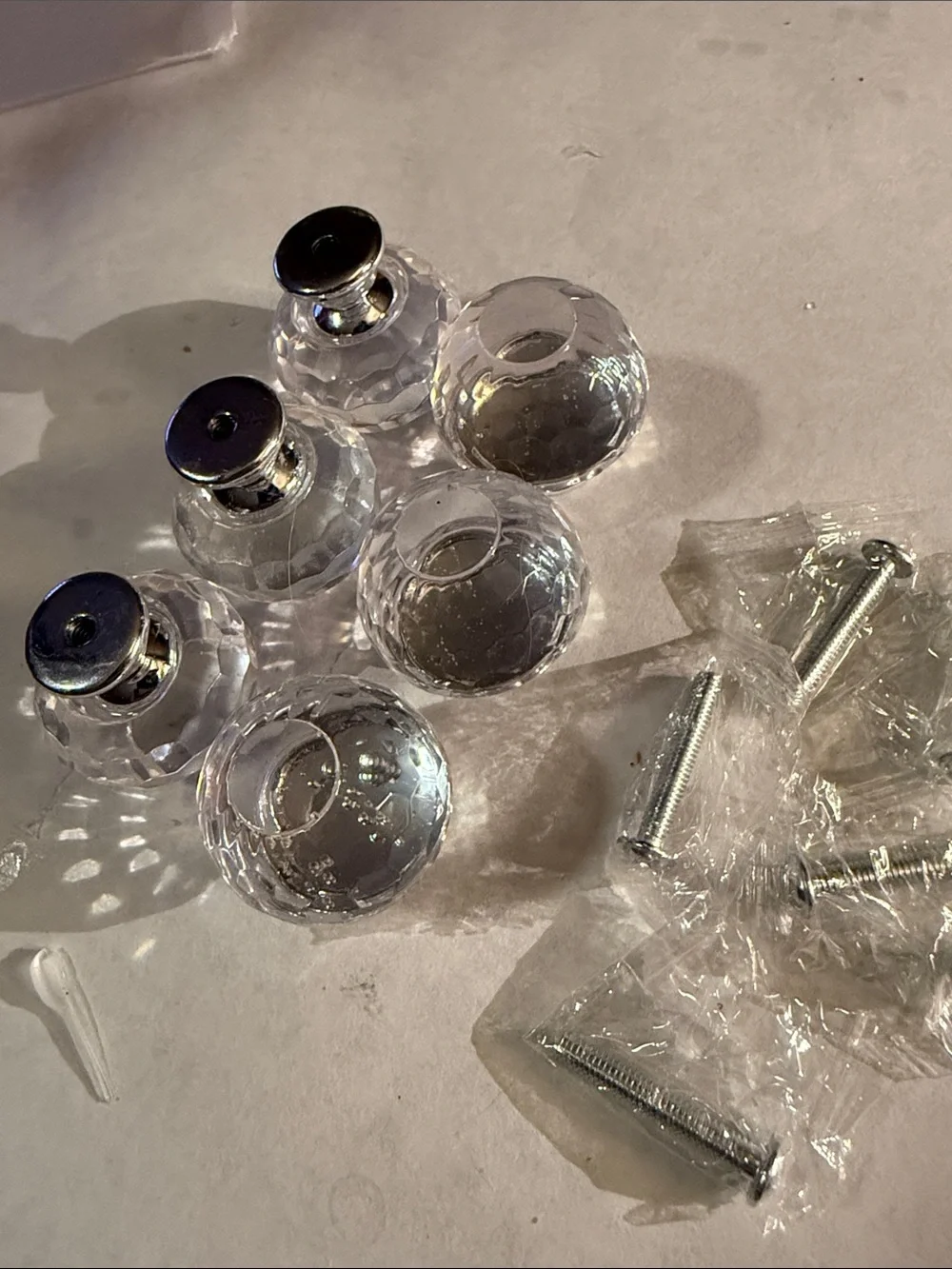 Crystal like Resin Cabinet or Drawer Knobs #3 with Silver Tops - Clear